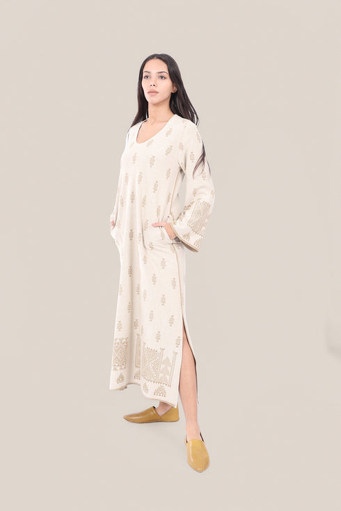Patterned jacquard long dress with pockets